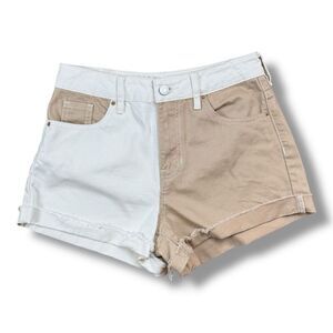 Pac Sun 90’s White Khaki Colorblock Cuffed High-Waisted Shorts
